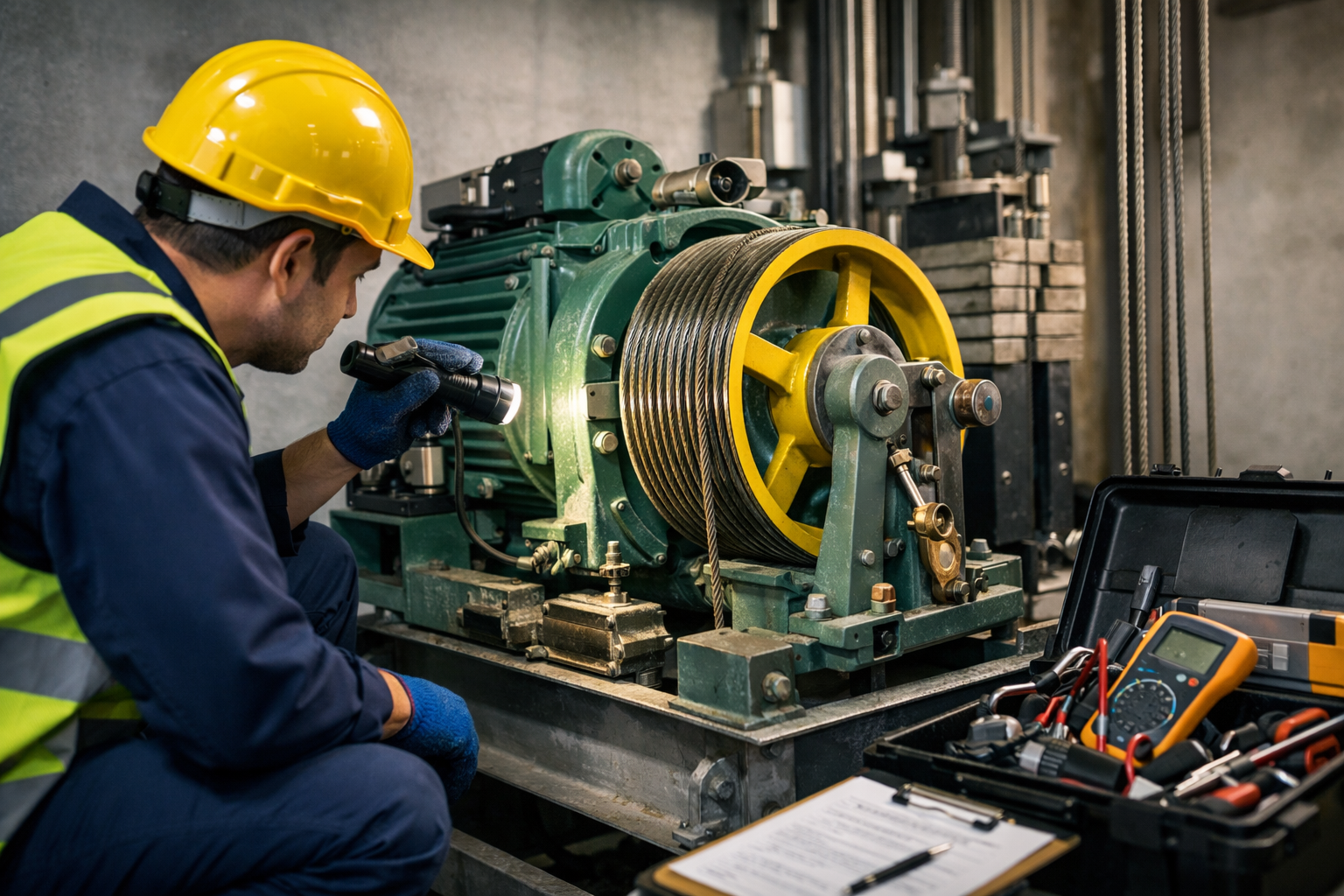 الفحص الدوري لمحركات المصاعد